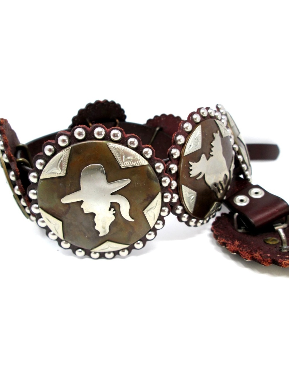Vintage Western Belt longhorn stars horseshoes hearts cowgirl horse Conchos 34 - Picture 2 of 15
